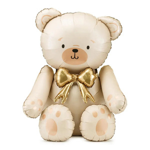 Palloncino in Alluminio 4D a Forma di Orso Seduto con Fiocco a Bottone Decorazione per San Valentino - Product Image 1