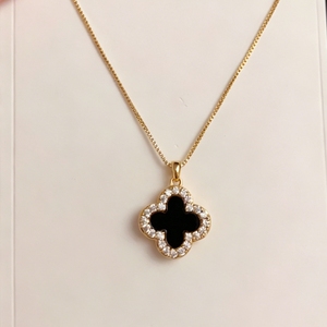 Collar con Colgante de Trébol Chapado en Oro, Collar de Trébol de Cuatro Hojas Negro con Circonita, Joyería de Amuleto de la Suerte para Mujer - Product Image 2