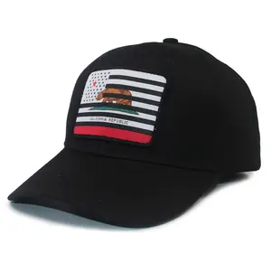 California Republic Woven Patch Baseball Cap 100% Cotton Black Structured Snap back Hat