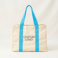Tas Tote Kanvas Kapasitas Besar Custom Pabrik dengan Pegangan Berwarna, Dapat Digunakan Kembali untuk Penyimpanan & Belanja