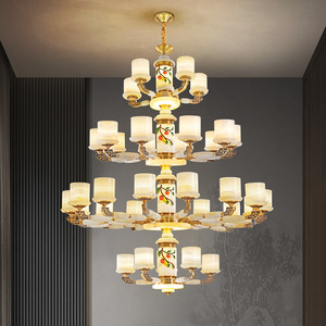 Chinese Style All Copper Jade Chandelier Multi Head <b>Led</b> <b>Light</b> For Living Room Villa Hall Ceiling Lamp - Product Image 1