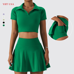 Top deportivo de manga corta y faldas de tenis, conjunto para correr, ropa de deporte de dos piezas, atuendo de Yoga, novedad de 2023 - Product Image 1