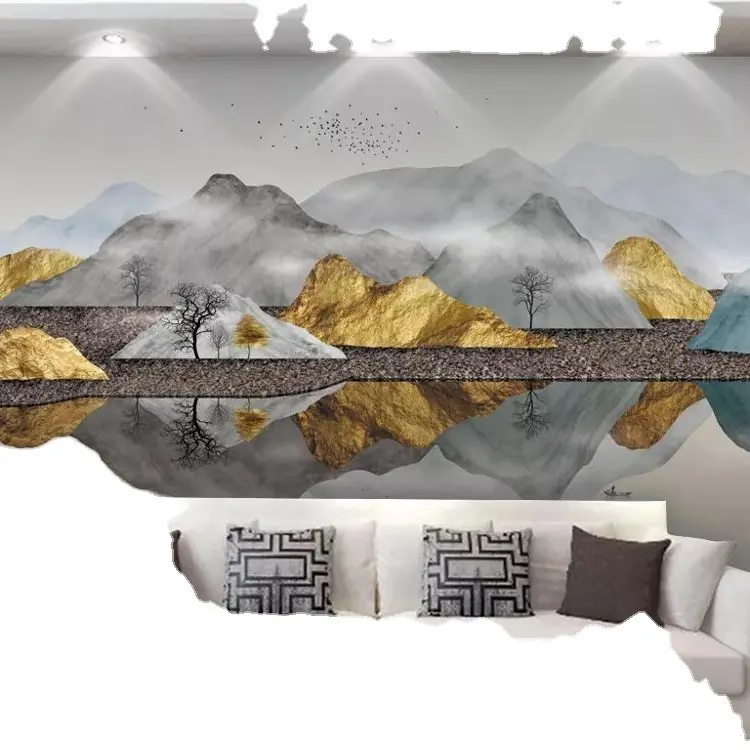 golden mountain design wallpaper Non-woven Canvas 3d Mural Removable Sticker Gasser Brand wp124