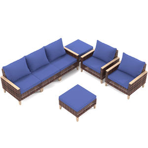 Ensemble de meubles sectionnels d'extérieur 5 pièces canapé modulaire en osier PE avec coussins lavables et table en verre trempé durable - Product Image 1