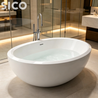 Baignoire autoportante SICO moderne et simple en céramique blanche, avec drain intégré, écologique, pour la maison et l'hôtel