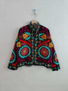 Handmade Velvet Suzani <b>Jacket</b> with Animal <b>Pattern</b> Lace Embroidery Cotton Filling-Boho Winter Ethnic Outerwear for Women - Product Image 1