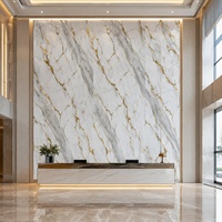 Revêtement mural commercial WYRAX pour rénovation intérieure de bureaux, feuille de PVC UV effet marbre beige travertin, 4x8 pieds, 5mm