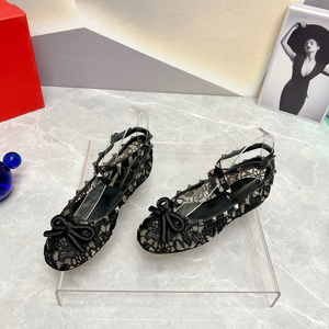 Eye <b>Catching</b> Sexy Mesh Studded Flats with Lace-Up Ankle Straps-Wedding Shoes Anti-Slip Evergreen Outdoor Design Valentinos - Product Image 2