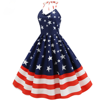 Robe de soirée d'été à imprimé licou pour femmes Robe sans manches Vintage Pin up Swing 50s 60s Retro Rockabilly Independence Day Dresses