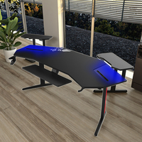 Grand bureau de jeu moderne en fibre de carbone noir RVB avec lumières LED Table d'ordinateur d'angle personnalisée de 1.8m pour le bureau de jeu Gamer