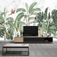 Papier Peint Personnalisé Imprimé 3d Tropical Jungle Paysage Peint À La Main Plante Bananier Feuille Fleur Oiseau Lac Papier Peint Mural Mur