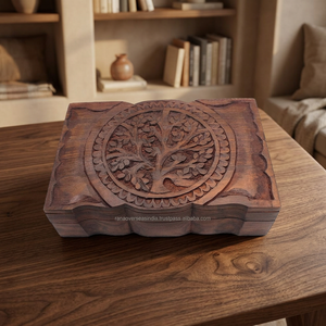 Traditional Style Eco-friendly Sheesham Wood Trinket Jewelry Storage <b>Wooden</b> <b>Box</b> Through-Carved Tree Design for Holiday - Product Image 2