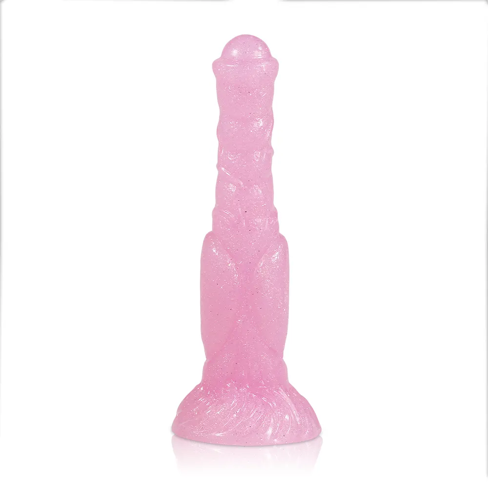 Vibrador de silicone líquido translúcido com glitter rosa, brinquedo macio de 24 cm de comprimento, brinquedo sexual adulto em forma de cavalo alienígena, pênis enorme