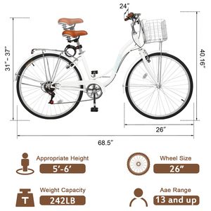 Vélo <span class=keywords><strong>de</strong></span> plage <span class=keywords><strong>pour</strong></span> <span class=keywords><strong>femme</strong></span> à 7 vitesses avec design <span class=keywords><strong>ergonomique</strong></span>, <span class=keywords><strong>selle</strong></span> réglable, double garde-boue et frein V, blanc - Product Image 6