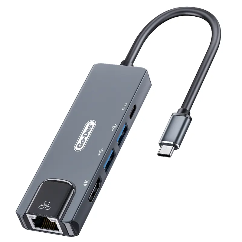 Ethernet LAN Tipe C adaptor Usb C, pengisian daya Cepat RJ45 Port Internet 4K Usb C Hub Multiport 5 in 1