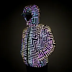 Manteau de capuche réfléchissant en coton, imprimé de motifs, circuit imprimé arc-en-ciel, de danse hip hop, pour la rue, nouvelle collection