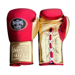 Gants de boxe Premium Red Gold Lace Up No Boxing No Life avec logo personnalisé, pour entraînement professionnel et sparring, pour salles de boxe et MMA. - Product Image 4