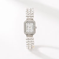 Montre-bracelet vintage en argent avec perles et strass, cadran rectangulaire, pour femme, élégante, mode, OEM ODM