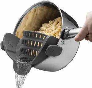 Siliconen Keuken Zeef Clip Pan Afvoer Rek Kom Trechter Rijst Pasta Groente Wassen Vergiet Drainerende Snap N Stam