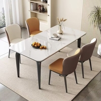 Ensemble de table à manger rectangulaire moderne en pierre frittée avec chaises en PU, meubles pour salle à manger à domicile, pour appartement