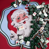 Jeu de Mahjong Vert Pin de Noël avec Tuiles Américaines Personnalisées en Acrylique Gravé pour Soirée de Jeu en Famille