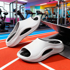 Claquettes de sport blanches à semelle épaisse pour hommes, été, extérieur, antidérapantes, respirantes, fermeture à enfiler, hauteur de talon 3 cm - Product Image 1