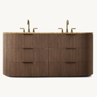 Meuble de salle de bain minimaliste en chêne naturel séché au four avec double vasque en marbre, façade cannelée, idéal pour salle de bain principale, villa, spa