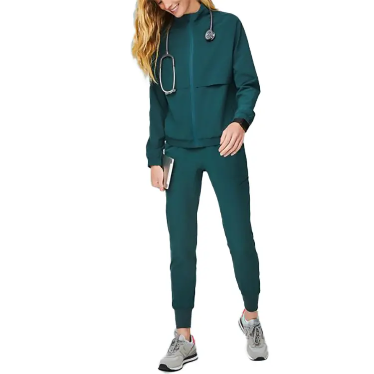 fashionable designs medical scrub long sleeves hospital uniform scrub with zipper scrub jacket set hospital