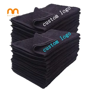Vente en gros de serviette de salon de coiffure ongles cheveux spa beauté sport gym logo personnalisé noir serviette à séchage rapide 100% coton