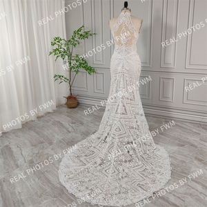 Vraies photos de haute qualité licou cou paillettes appliques <span class=keywords><strong>dentelle</strong></span> sirène robe de mariée pour les femmes robe de mariée pour le <span class=keywords><strong>mariage</strong></span> 2024 - Product Image 2