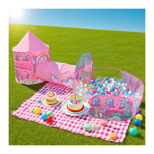 Venta caliente Pink Unicorn Carriage Juego <span class=keywords><strong>de</strong></span> 3 piezas Fairy Tale Castle Play House Crawl Tunnel & Ball Pit para niños pequeños - Product Image 1
