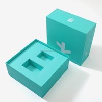 Boîte carrée rigide avec couvercle, en papier bleu, doublure en éponge, recyclable, écologique, emballage personnalisé avec logo pour usage cosmétique