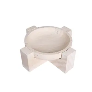 Hot Sale Natural Stone Travertine Cladding Home Decor Travertine Bowl with Stand