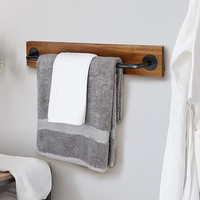 Porte-serviettes mural en métal pour salle de bain, barre de support pour serviettes de cuisine, barre à serviettes rustique en bois brûlé pour salle de bain