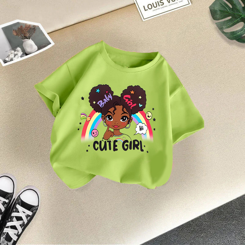 Fruit green rainbow little girl short sleeves