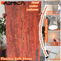 Plaque de pierre flexible Womica imprimée UV effet travertin, légère et pliable, pour revêtement mural de fond TV