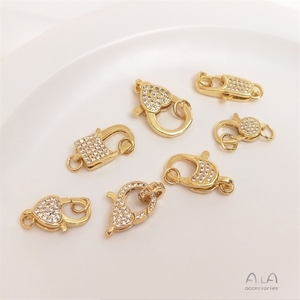 Fermoir à homard en forme de cœur micro-incrusté de zircon avec rétention de couleur, plaqué or 18 carats, connecteur, bracelet DIY - Product Image 1