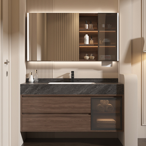 Mueble de Baño Moderno Clásico con Espejo Inteligente LED Táctil Iluminado, Lavabo de Cerámica Montado en la Pared, Gabinete Resistente al Agua <span class=keywords><strong>para</strong></span> Cocina - Product Image 5
