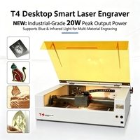 Graveur laser à diode T4 20W, mini routeur CNC de bureau pour le bois, le métal, l'acrylique, le cuir, le MDF, le plastique, machine de gravure laser pour loisirs