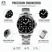 Montre de plongée sportive à cadran noir, fabrication directe d'usine, affichage de la date, lunette rotative, couronne vissée, montres automatiques en acier