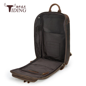 Sac de poitrine pour homme Tiding en cuir véritable marron foncé, grande capacité, résistant à l'usure, sac bandoulière avec détails de couture, usage quotidien - Product Image 4