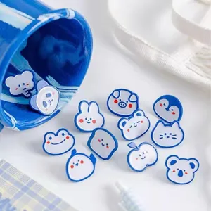 Pin Kartun PVC Biru Pewarna Enamel Lembut Kawaii Mini Kustom