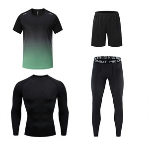 Ensemble de jogging 4 pièces pour homme, séchage rapide, dégradé, t-shirt, short, haut à manches longues, pantalon de compression, tenue sportive d'été - Product Image 2
