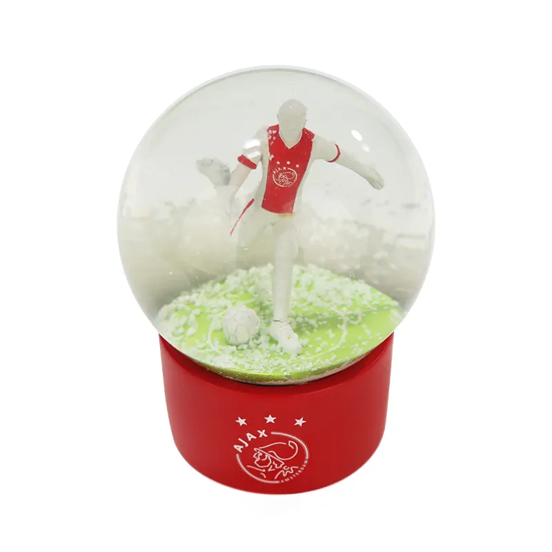 Factory Wholesale Resin Football Player Souvenirs Figurine Craft Custom Glass Snow Globe Rotate Music Box Home Decor Boys Toy