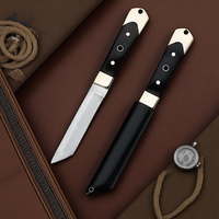 Couteau de camping droit de petite taille en acier inoxydable de haute qualité, finition sablée, manche en bois massif, haute dureté, non réglable, DIY