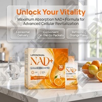 Fabricant de compléments liquides NAD+ en marque blanche, formule bien-être quotidienne liposomale en sachets orange, emballage personnalisé OEM