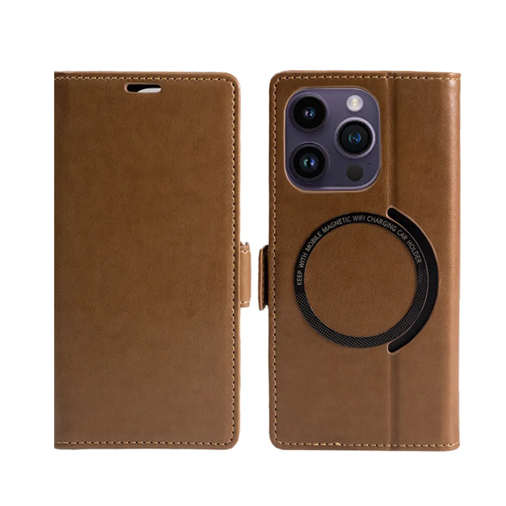 حقيبة هاتف محفظة من الجلد المدبوغ مزودة ببطاقة إدخال وبطاقة للبيع المباشر من المصنع لهاتف آيفون 14 برو ماكس