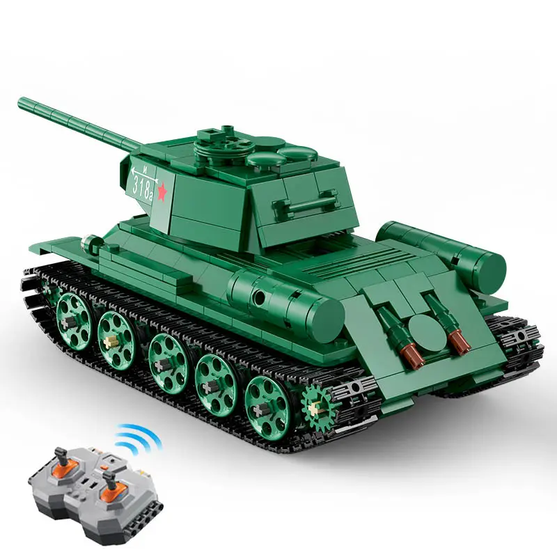 1/35 WW2 T-34 RC 탱크 빌딩 블록 DIY 등산 차량 탱크 벽돌 모델 장난감 (722pcs)