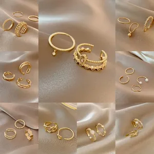New Hot Selling 19pcs Fashion Gold Rings Sets for Women Pearl Chain minimalist Women Ring Set Jewelry Copper gilding