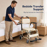 Fauteuil de douche et de transfert portable en alliage d'aluminium réglable avec accoudoirs rabattables et seau amovible
